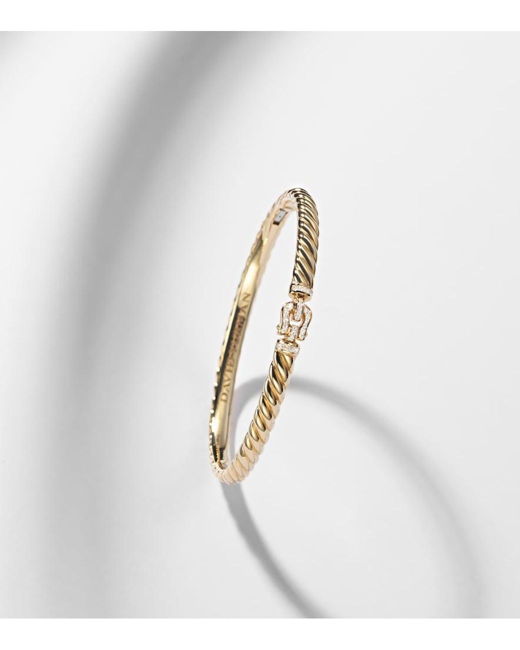 David Yurman Metallic Sculpted Cable Buckle 18Kt Bracelet With Diamonds