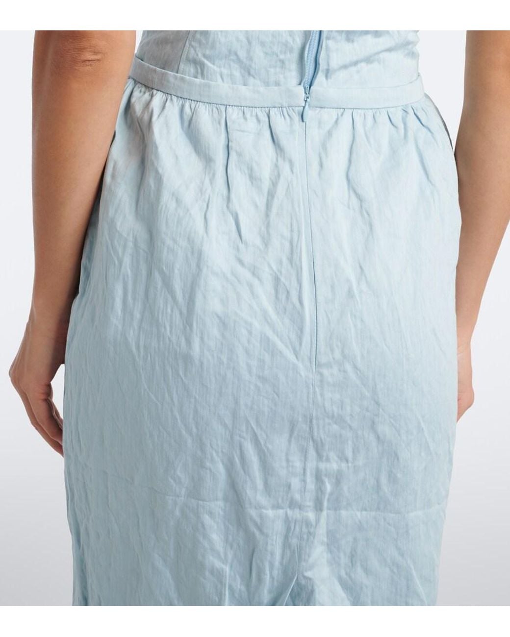 ShuShu/Tong Blue Bow-Detail Cotton-Blend Midi Skirt