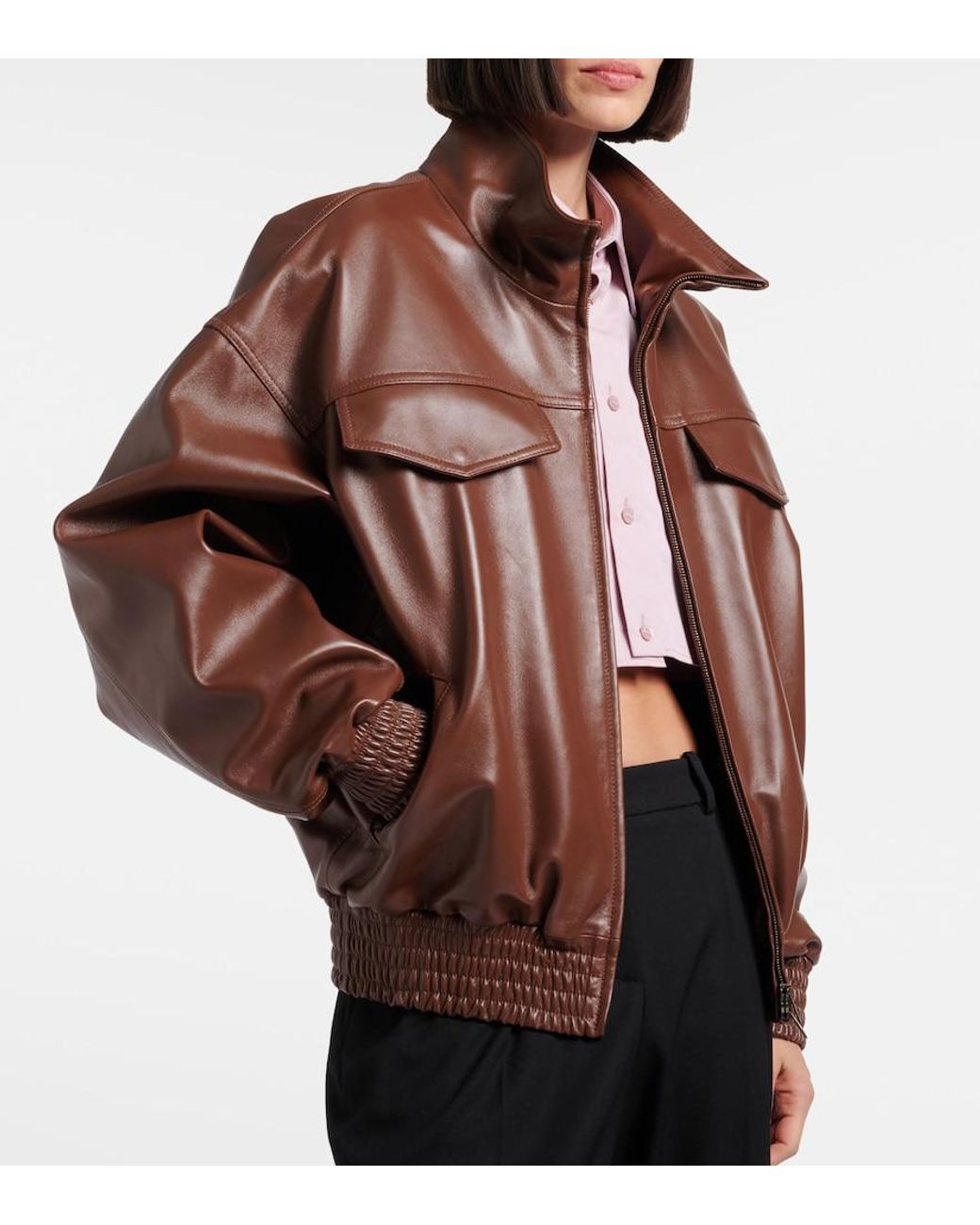Balenciaga Brown Cropped Oversized Leather Jacket