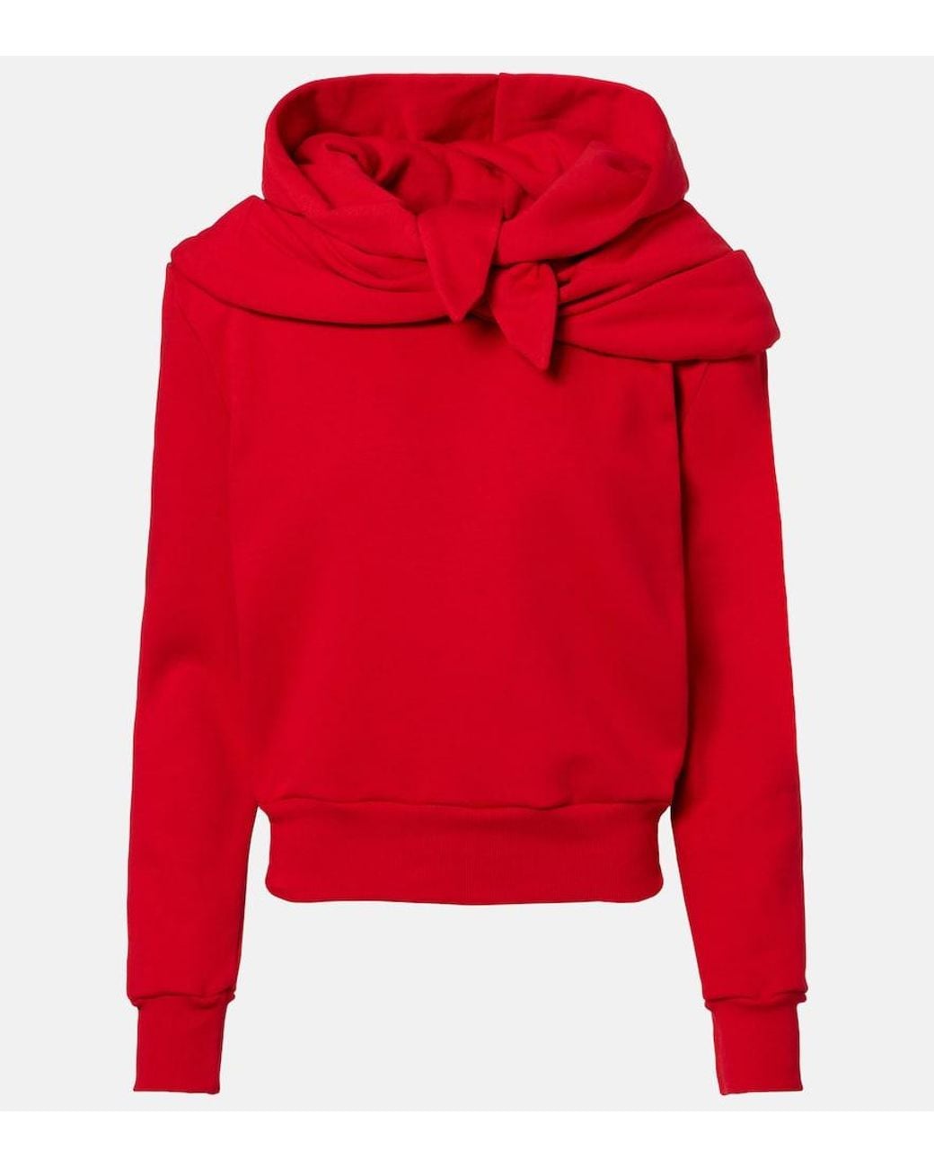 Magda Butrym Red Scarf-Detail Cotton-Blend Hoodie