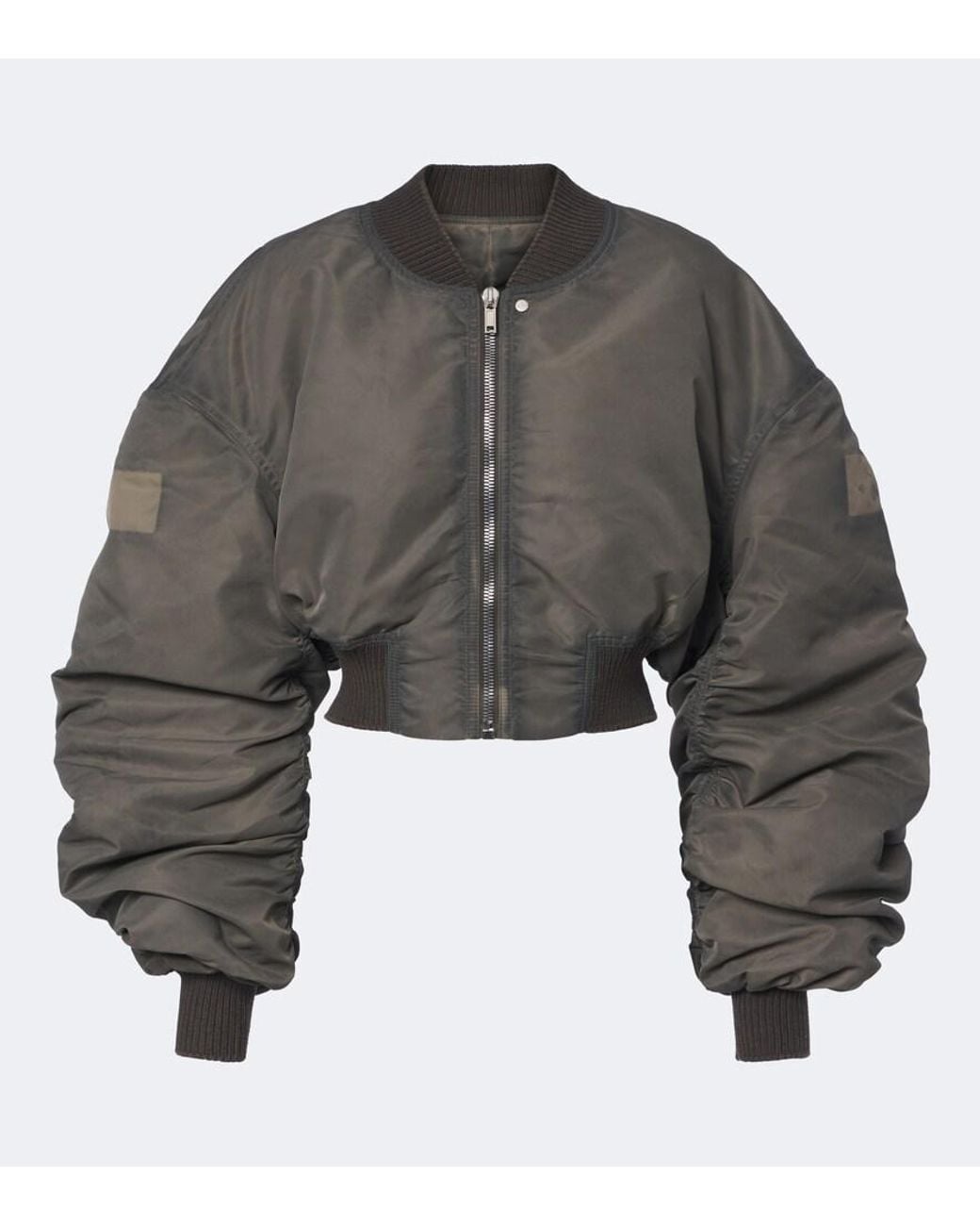 Rick Owens Gray Secchia Cropped Satin Bomber Jacket