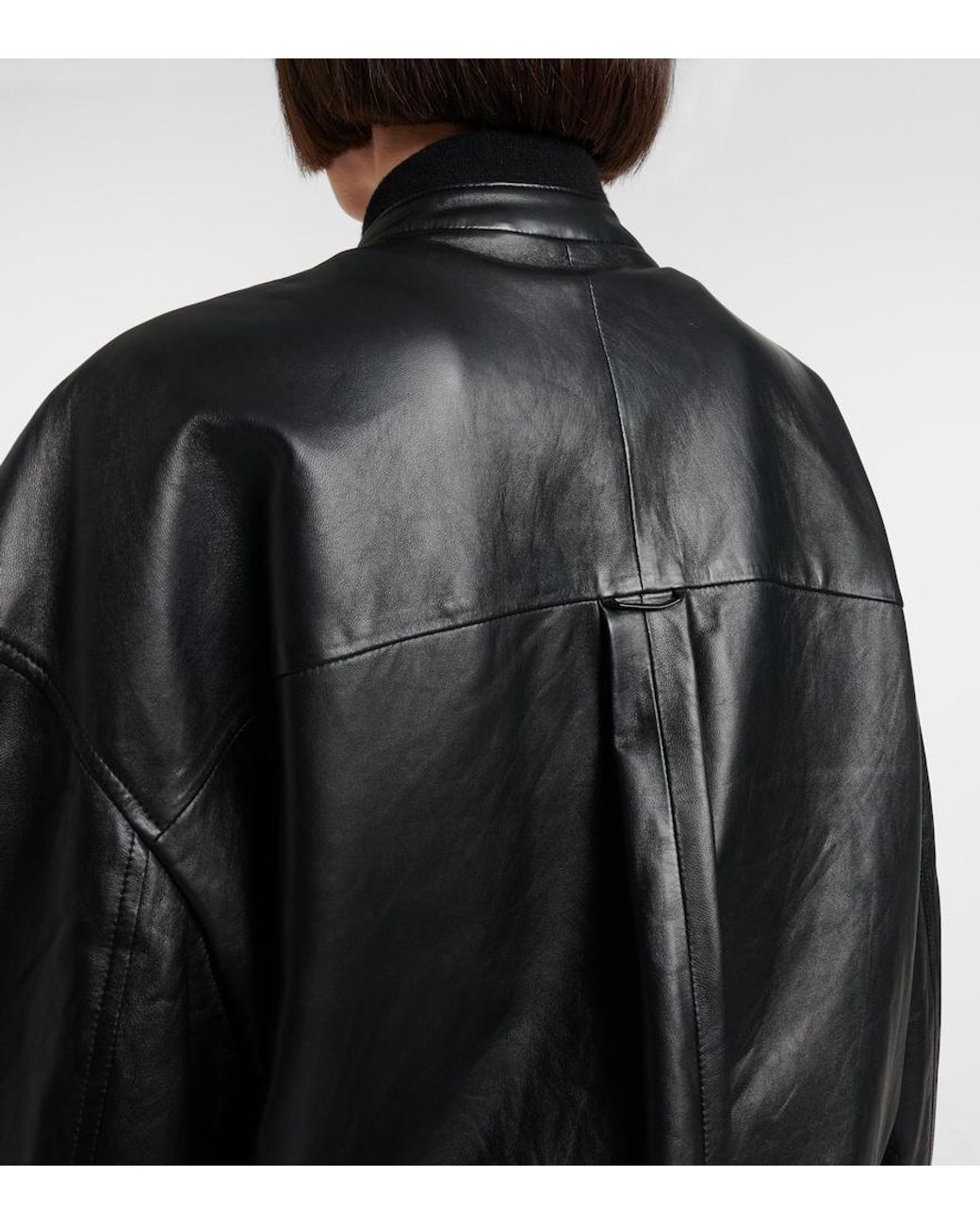 The Row Black Eleonora Leather Bomber Jacket