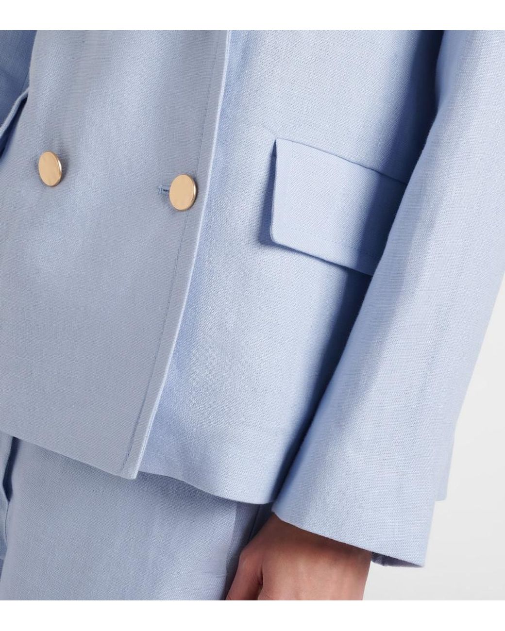 Max Mara Blue Avenue Double-Breasted Linen Blazer