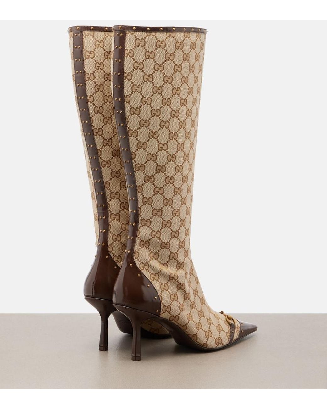 Gucci Natural Savoy Gg Canvas Knee-High Boots