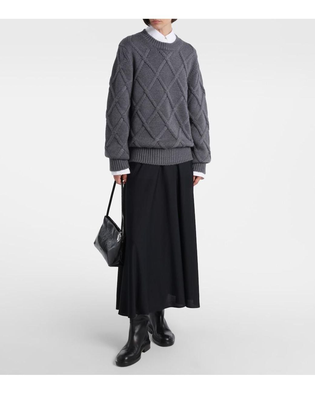 Jil Sander Gray Cable-Knit Virgin Wool Sweater