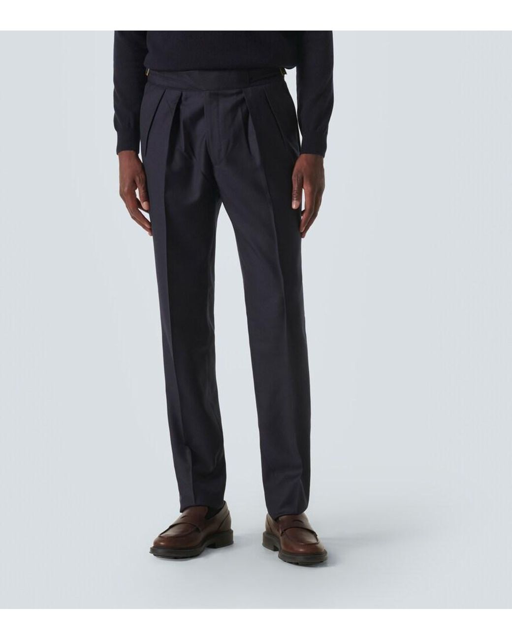 Rubinacci Blue Manny Virgin Wool Straight Pants for men