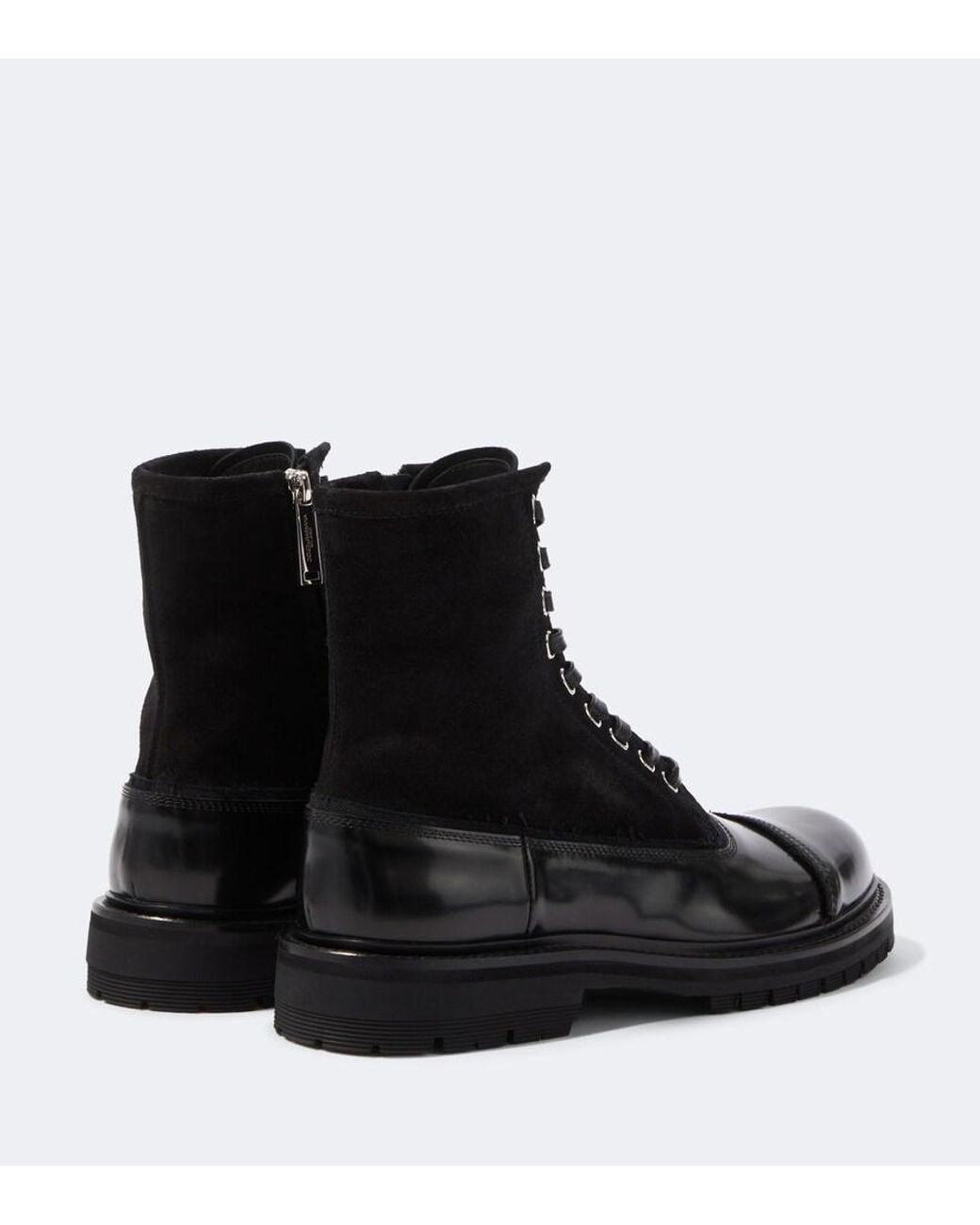 Dolce & Gabbana Black Suede And Leather Lace-Up Boots for men