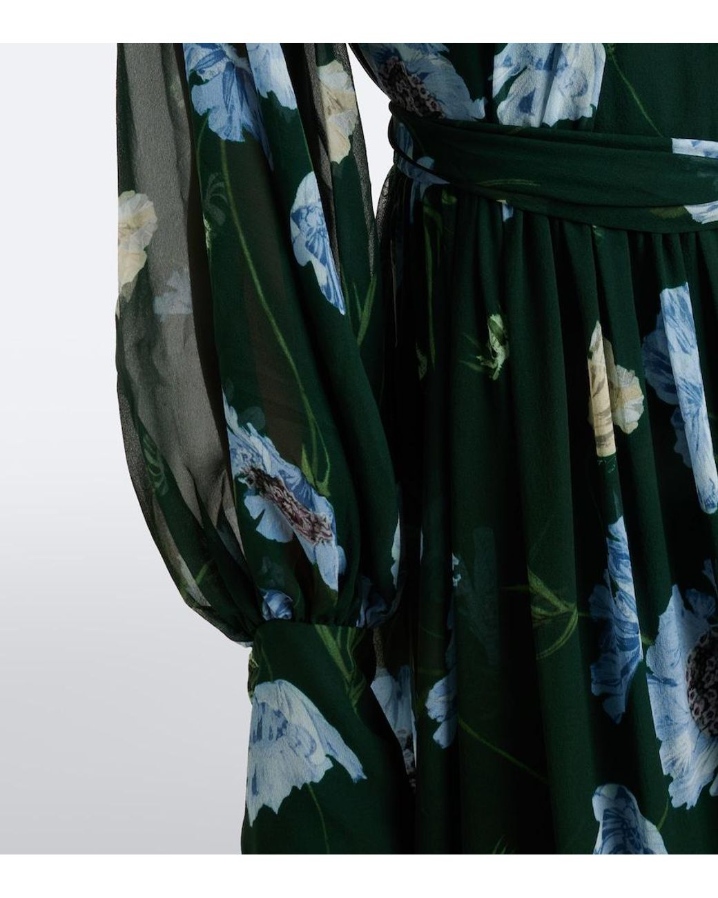 Erdem Green Floral Silk Voile Gown