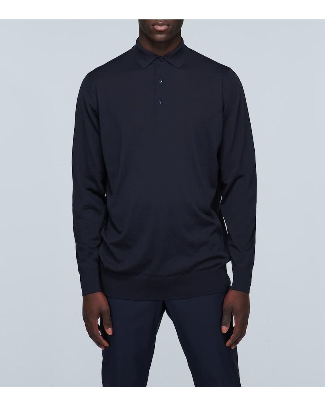 Loro Piana Blue Ml Long-Sleeved Wool Polo Shirt for men