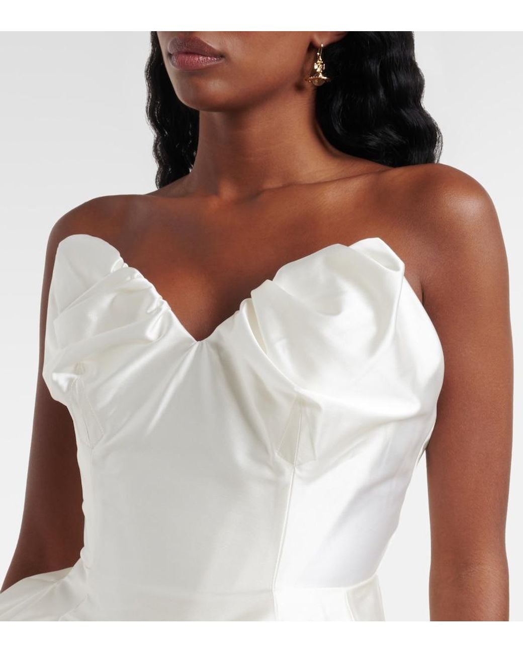 Vivienne Westwood White Raven Strapless Gathered Satin Bustier Top