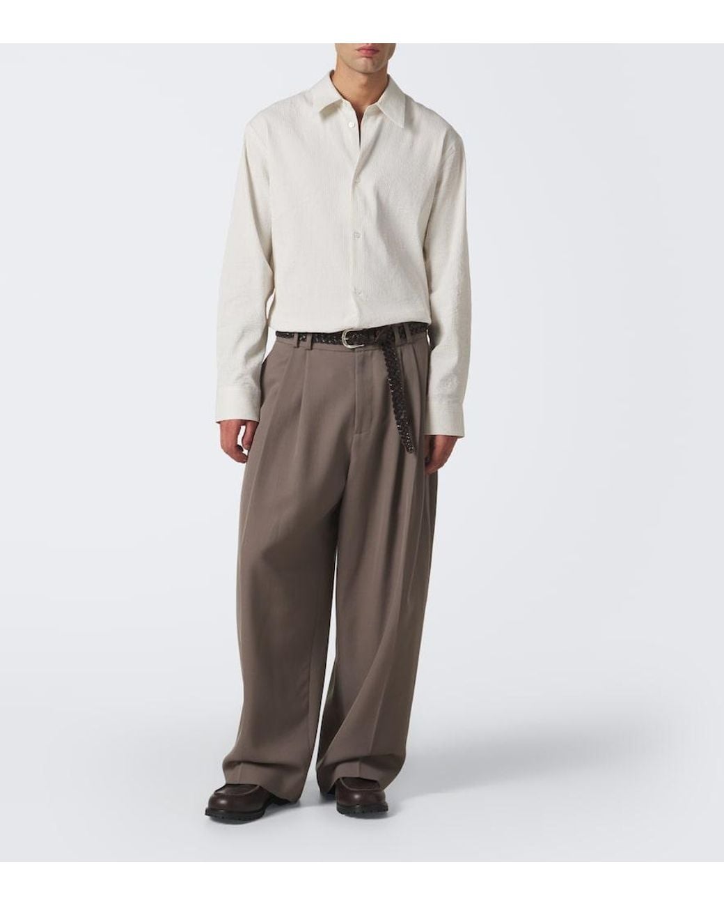Studio Nicholson White View Striped Cotton And Linen Shirt for men