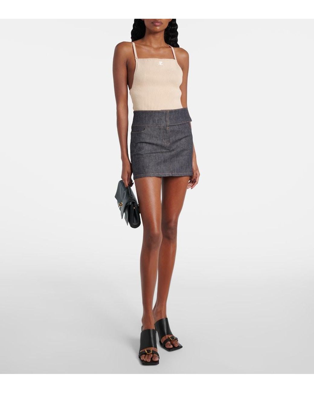 Courreges Natural Logo Ribbed-Knit Tank Top