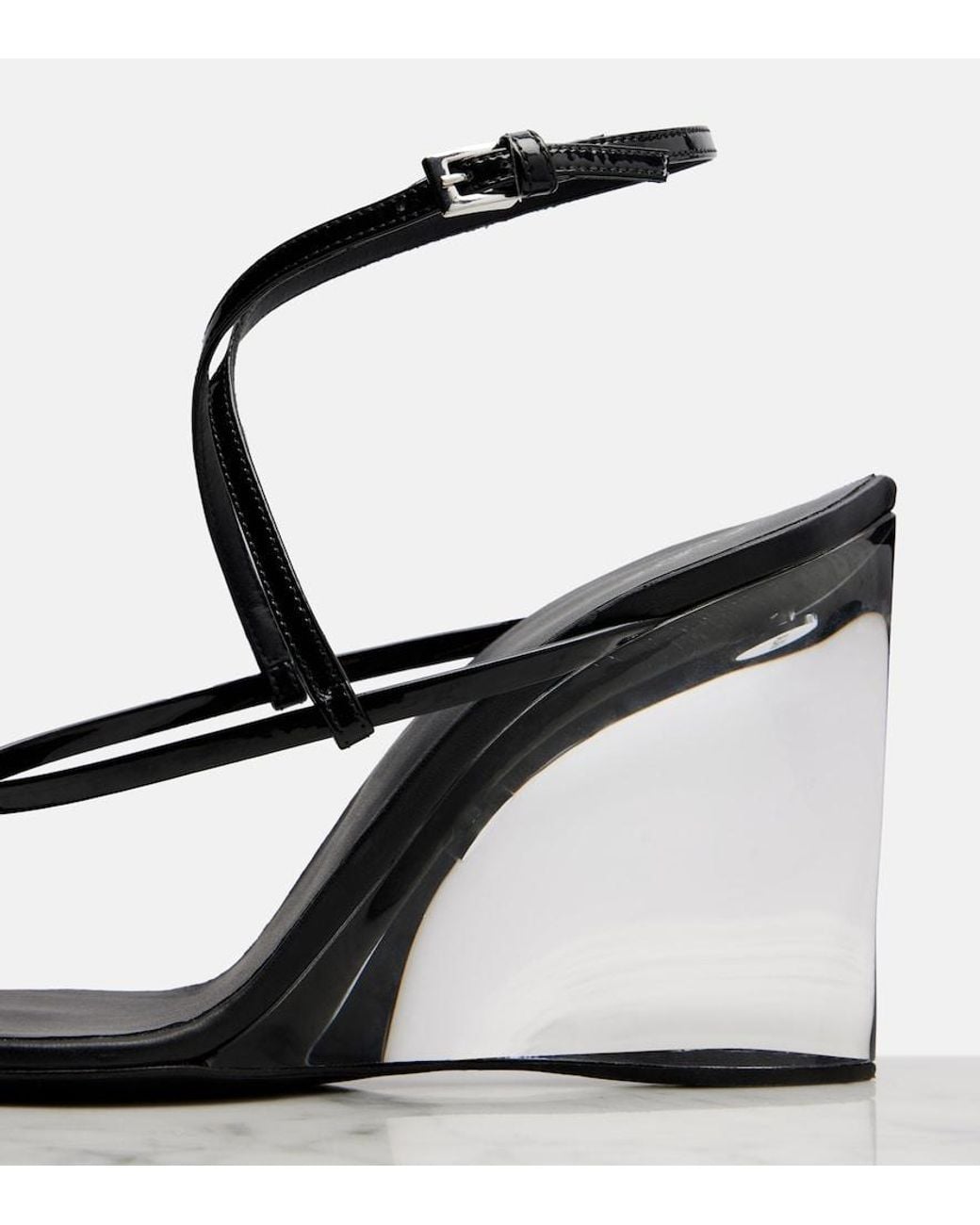 Alaïa Black Patent Leather Wedge Thong Sandals
