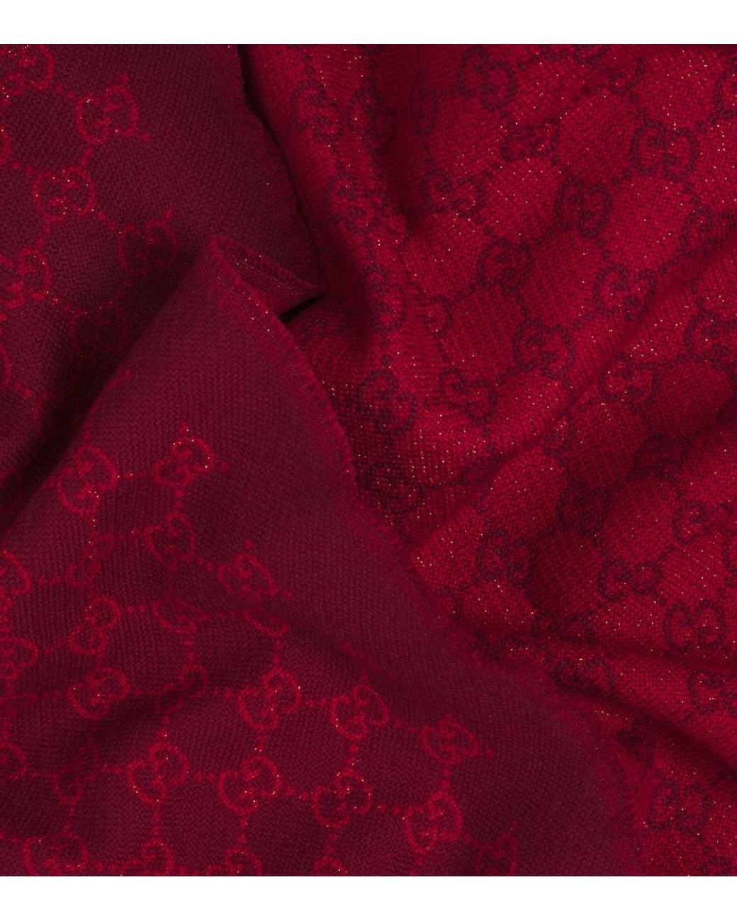 Gucci Red Gg Jacquard Wool-Blend Lame Scarf