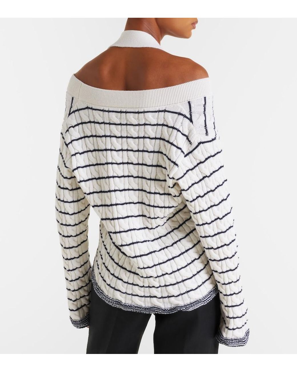McQueen White Cable-Knit Striped Wool Cardigan