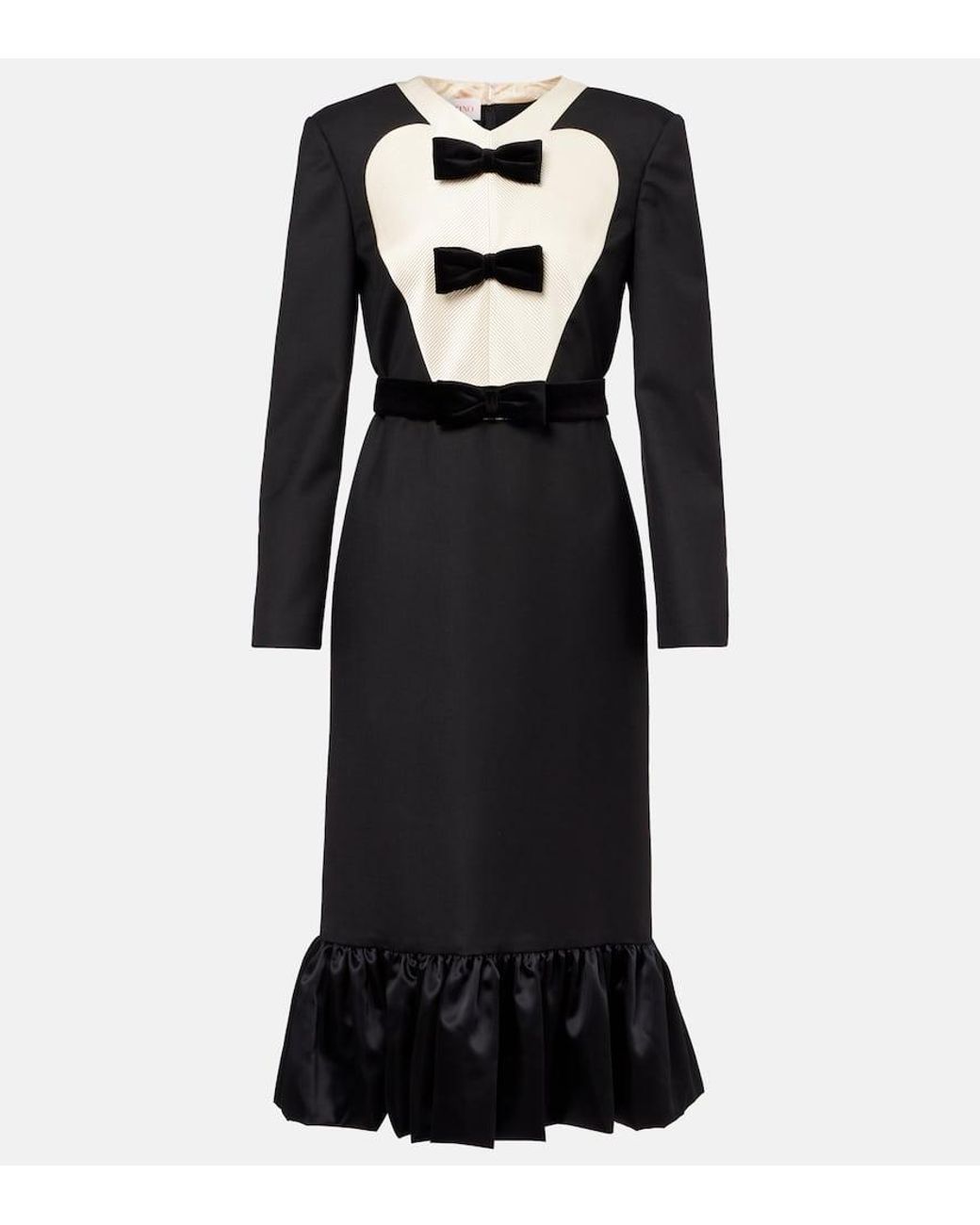 Valentino Bow-Detail Virgin Wool Midi Dress in Black | Lyst