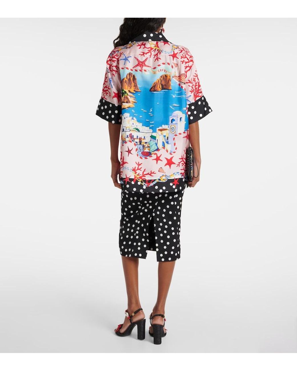 Dolce & Gabbana Red Capri Printed Silk Satin Shirt