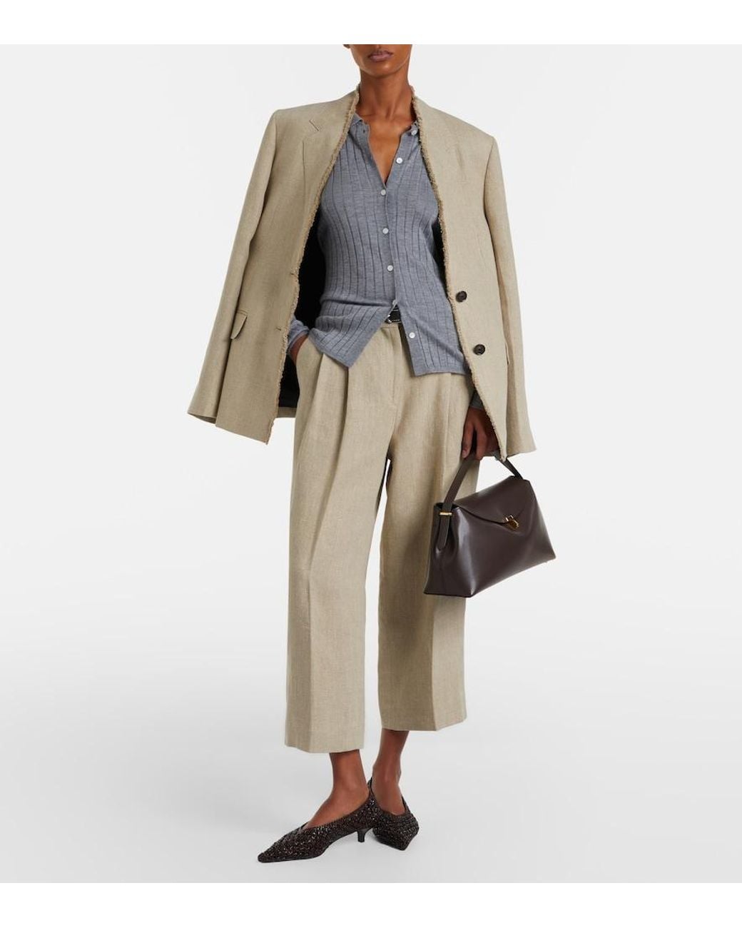 Totême  Gray Ribbed-Knit Cashmere And Silk Cardigan