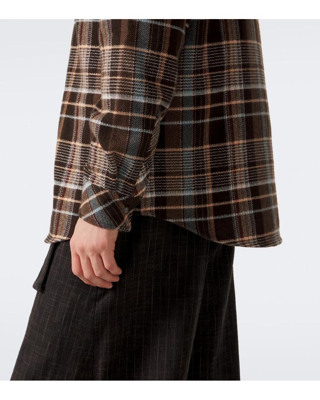 God's True Cashmere Brown Wilderness Plaid Cashmere Shirt With Emeralds for men