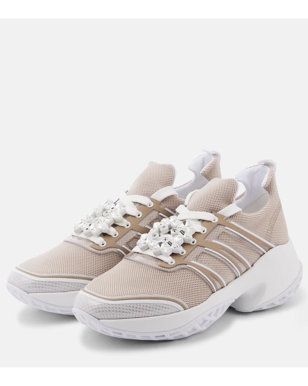 Roger Vivier White Viv' Run Embellished Platform Sneakers