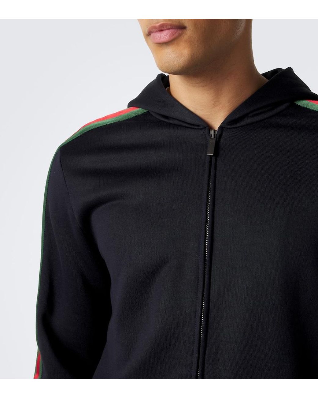 Gucci Blue Web Stripe Silk And Cotton Jersey Hoodie for men