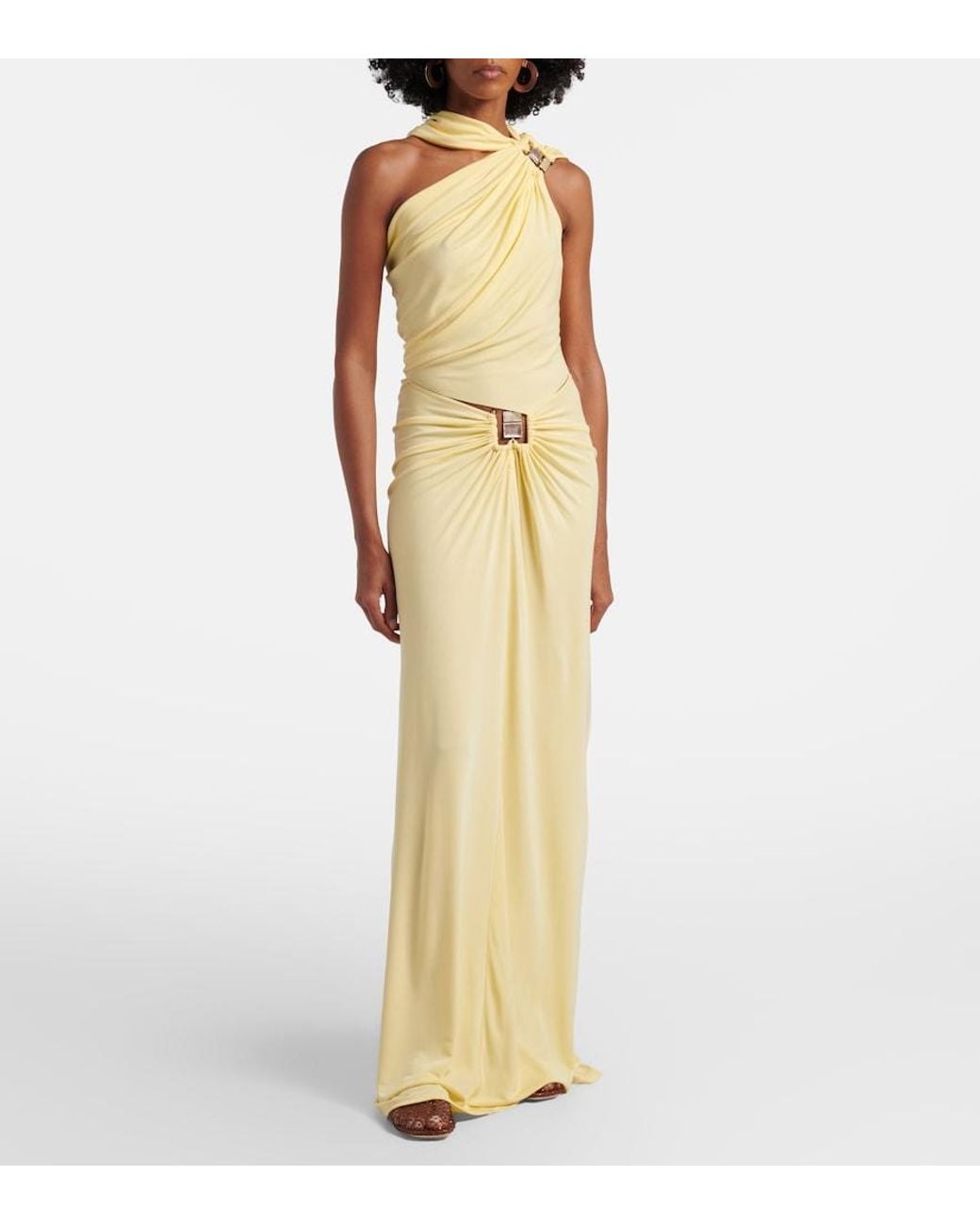 Christopher Esber Metallic Bezel Quartz Gathered Jersey Maxi Skirt