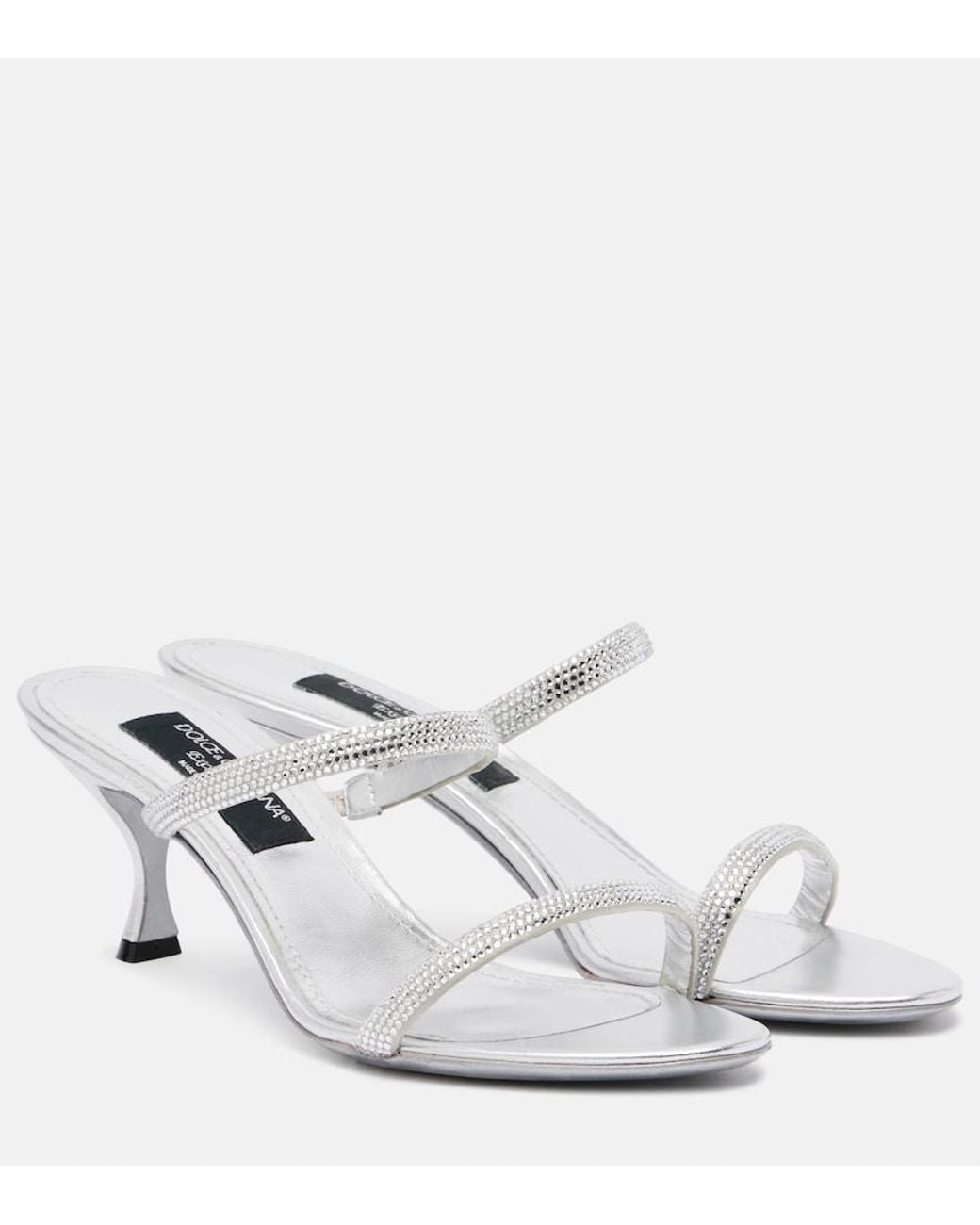 Dolce & Gabbana White 60 Crystal-Embellished Satin Mules