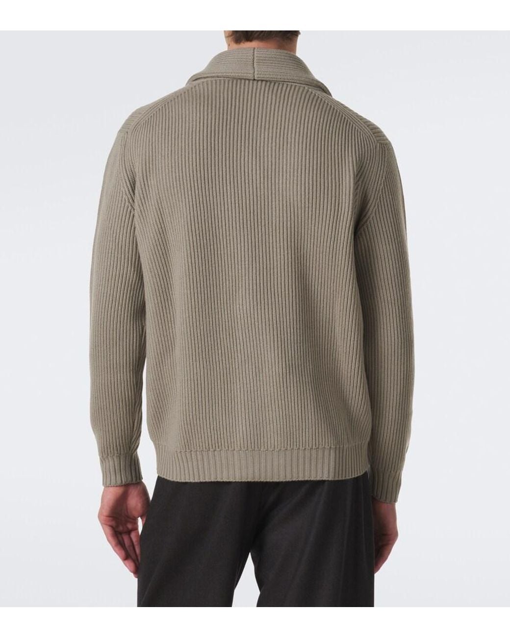 Thom Sweeney Natural Ribbed-Knit Wool Cardigan for men