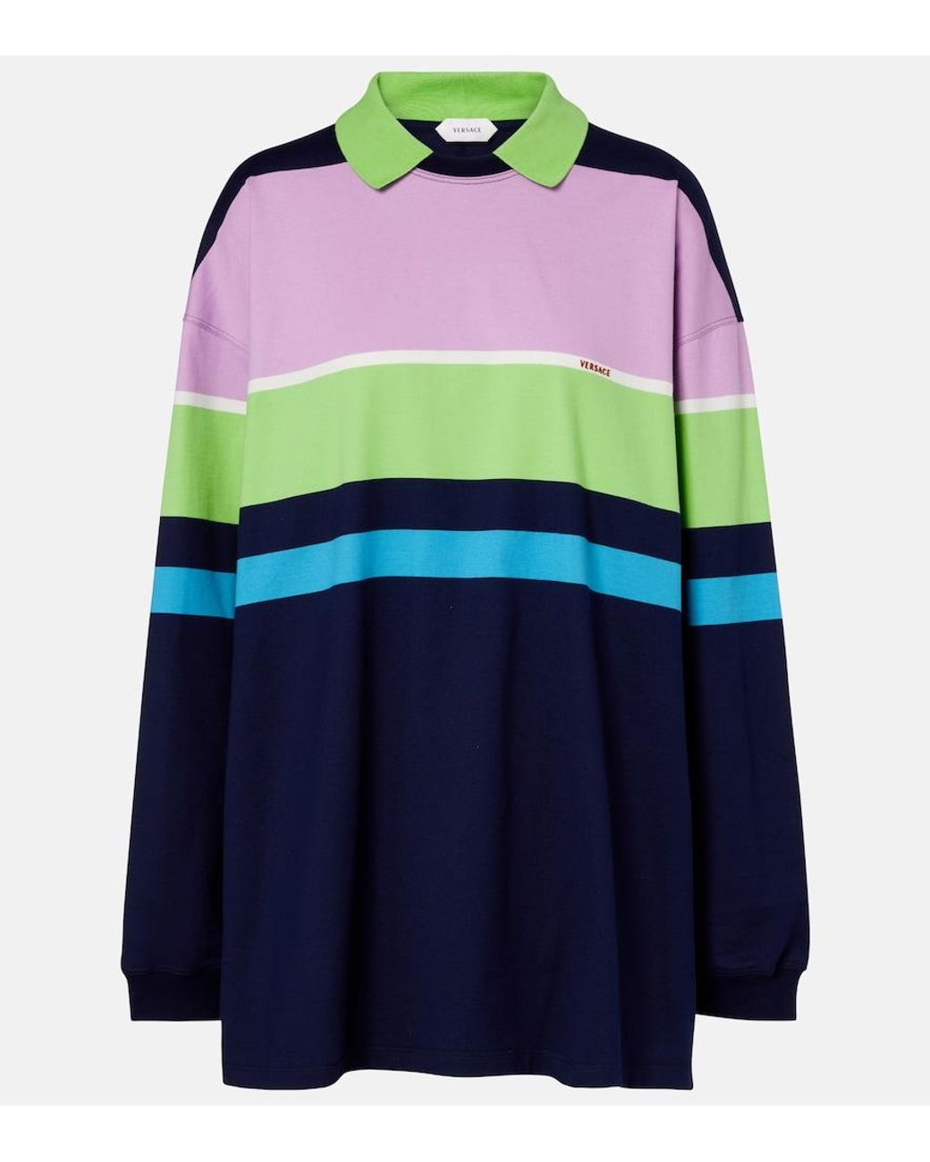 Versace Blue Striped Cotton Jersey Polo Sweater