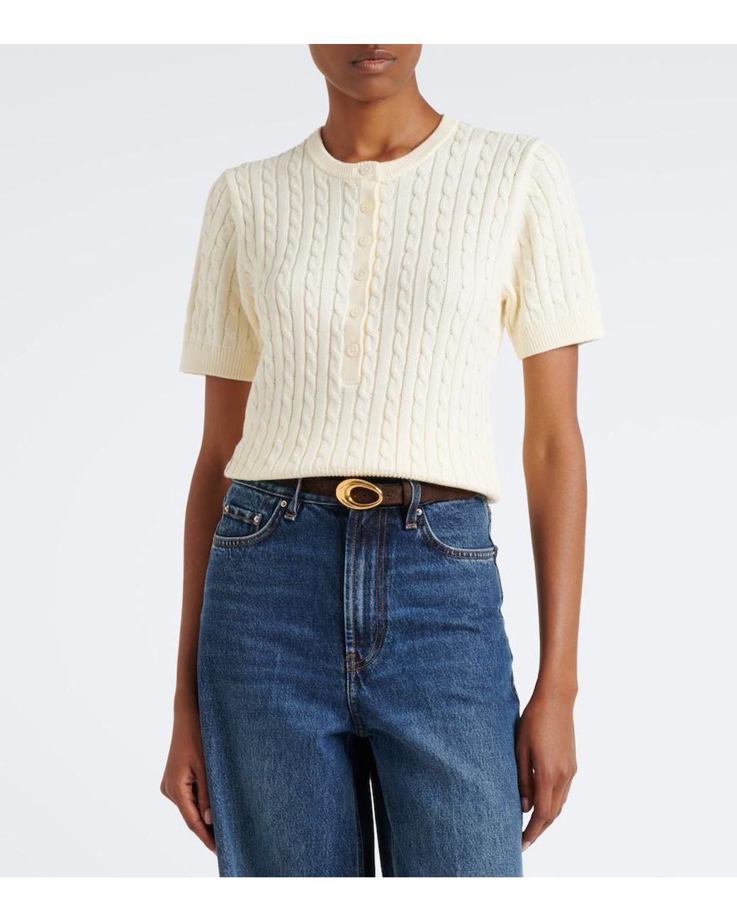 Polo Ralph Lauren White Cable-Knit Cotton Sweater