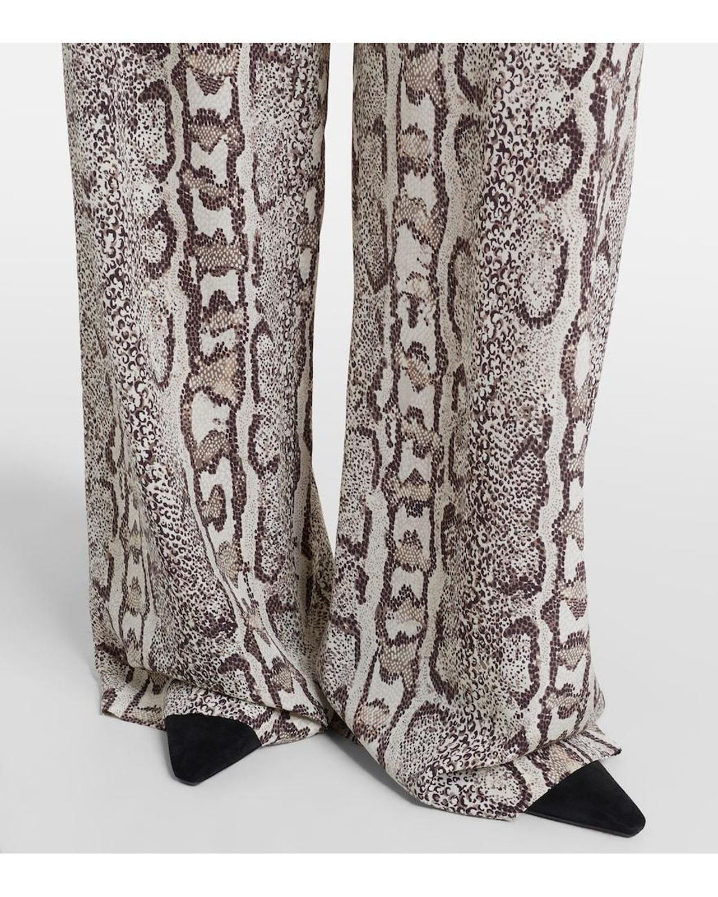 Balenciaga Natural Snake-Print Silk Palazzo Pants