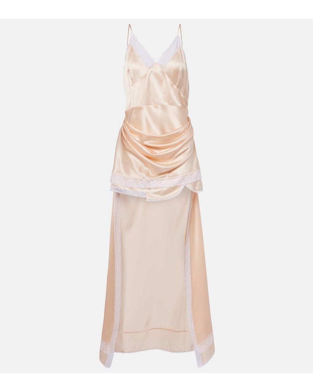 Magda Butrym Pink Lace-Trimmed Silk Satin Slip Dress