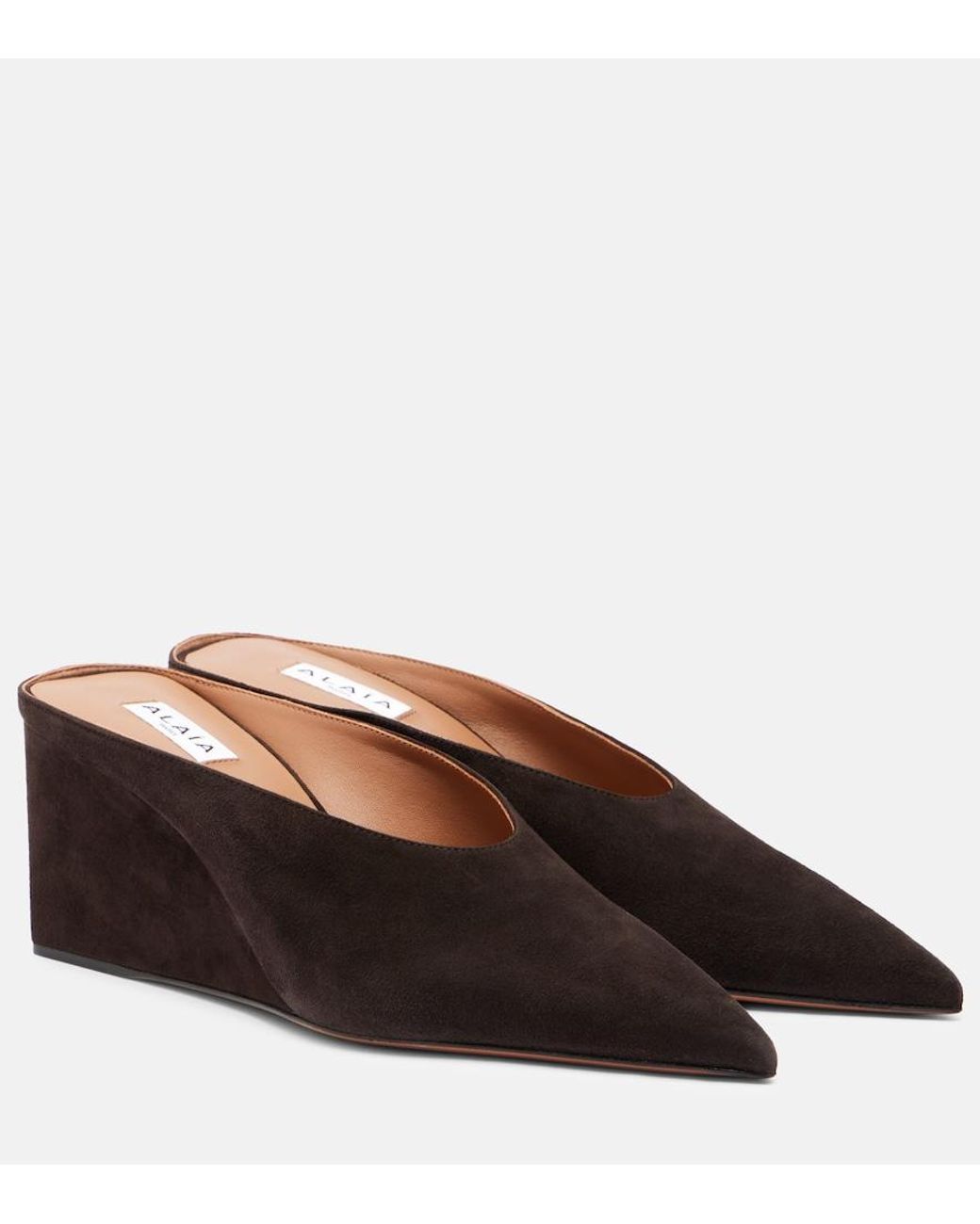 Alaïa Brown 75 Suede Point-Toe Wedge Mules
