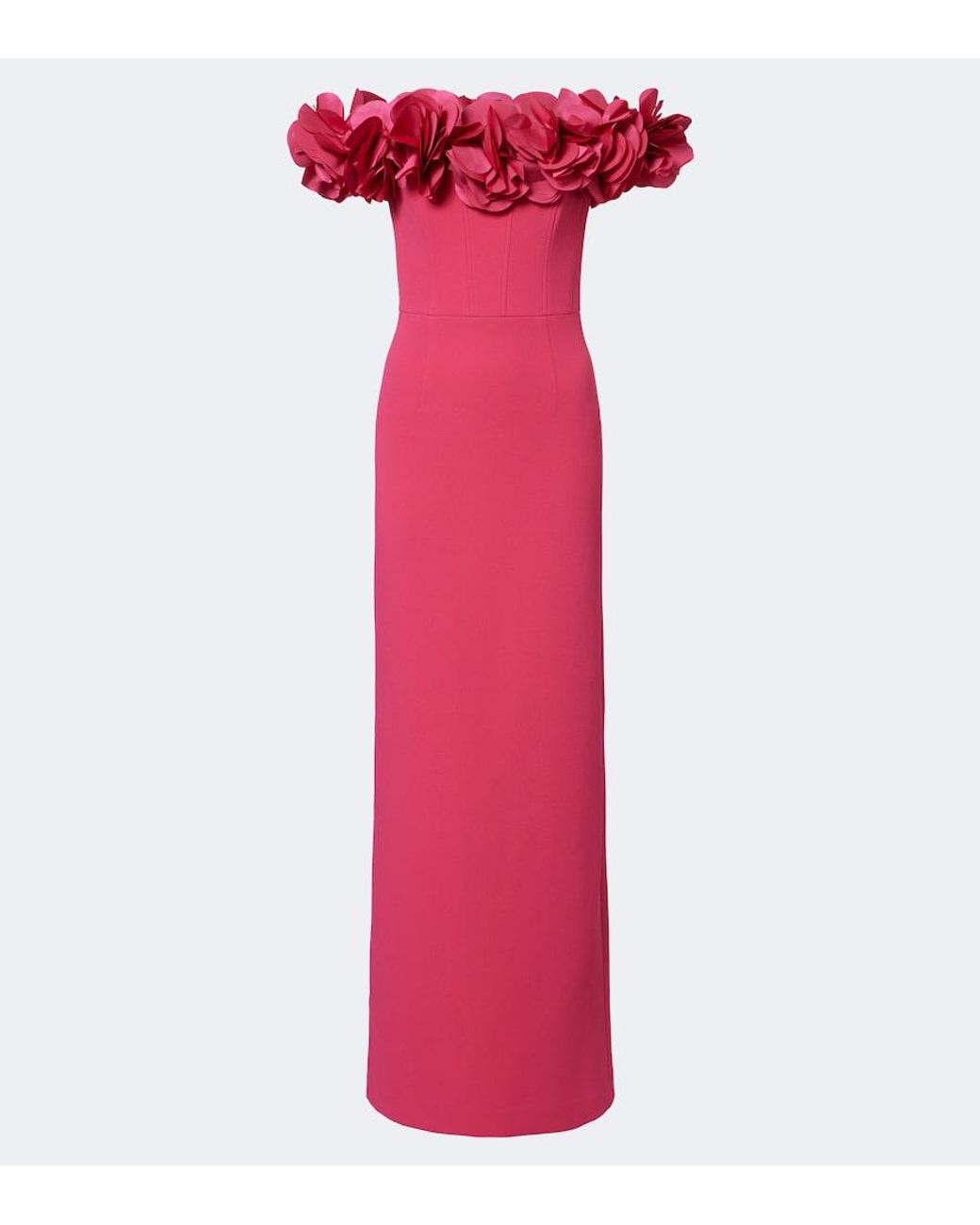 Rebecca Vallance Pink Odetta Floral-Applique Off-Shoulder Crepe Gown