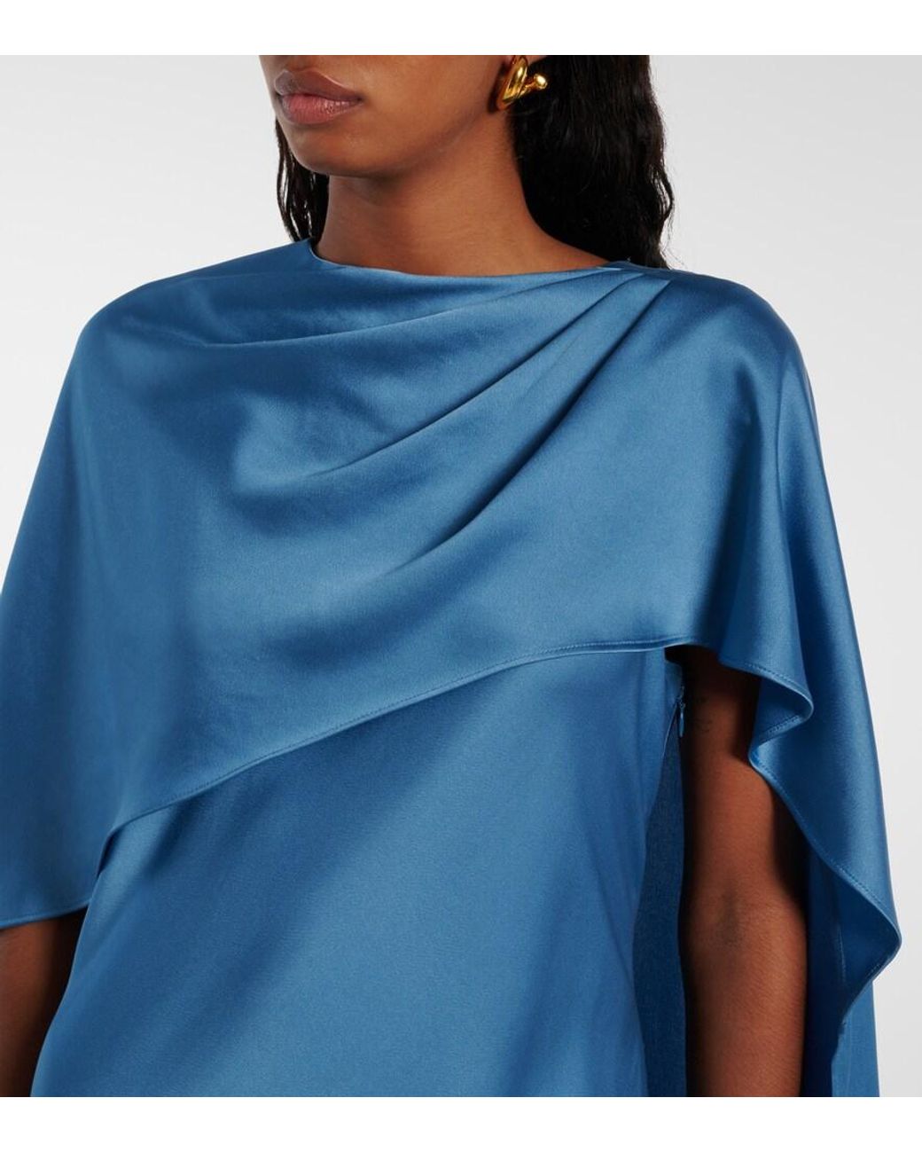 Jonathan Simkhai Blue Izel Caped Satin Gown