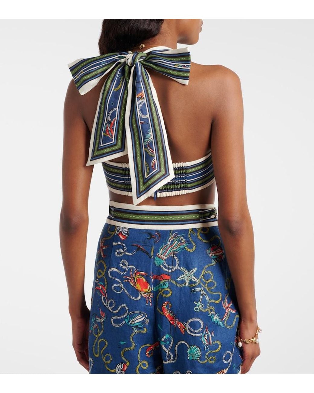 ALÉMAIS Blue Cove Printed Linen Bra Top
