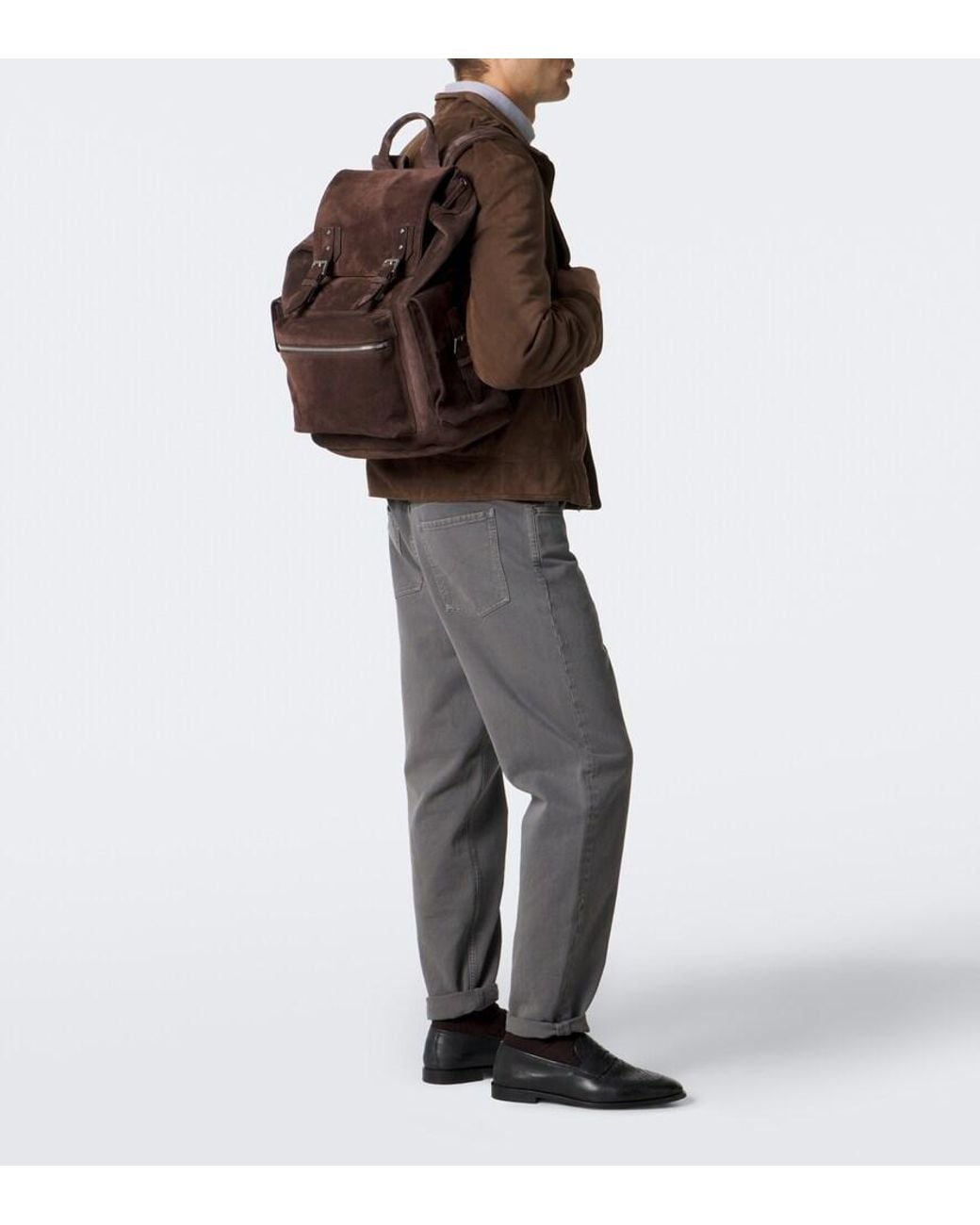 Brunello Cucinelli Brown Suede Backpack for men