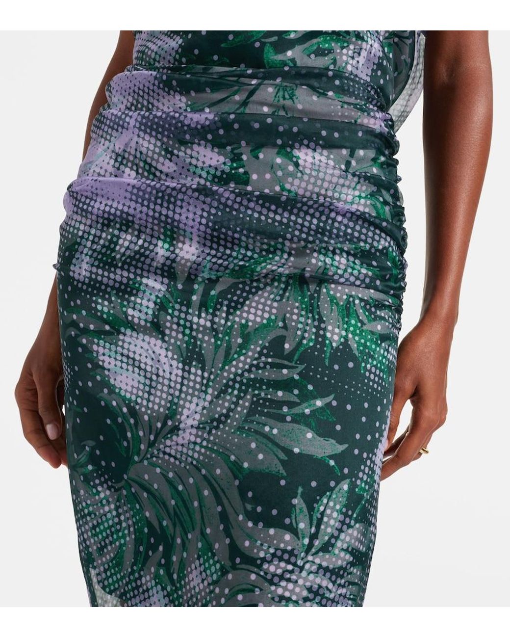 Dries Van Noten Gray Printed Silk-Blend Midi Skirt