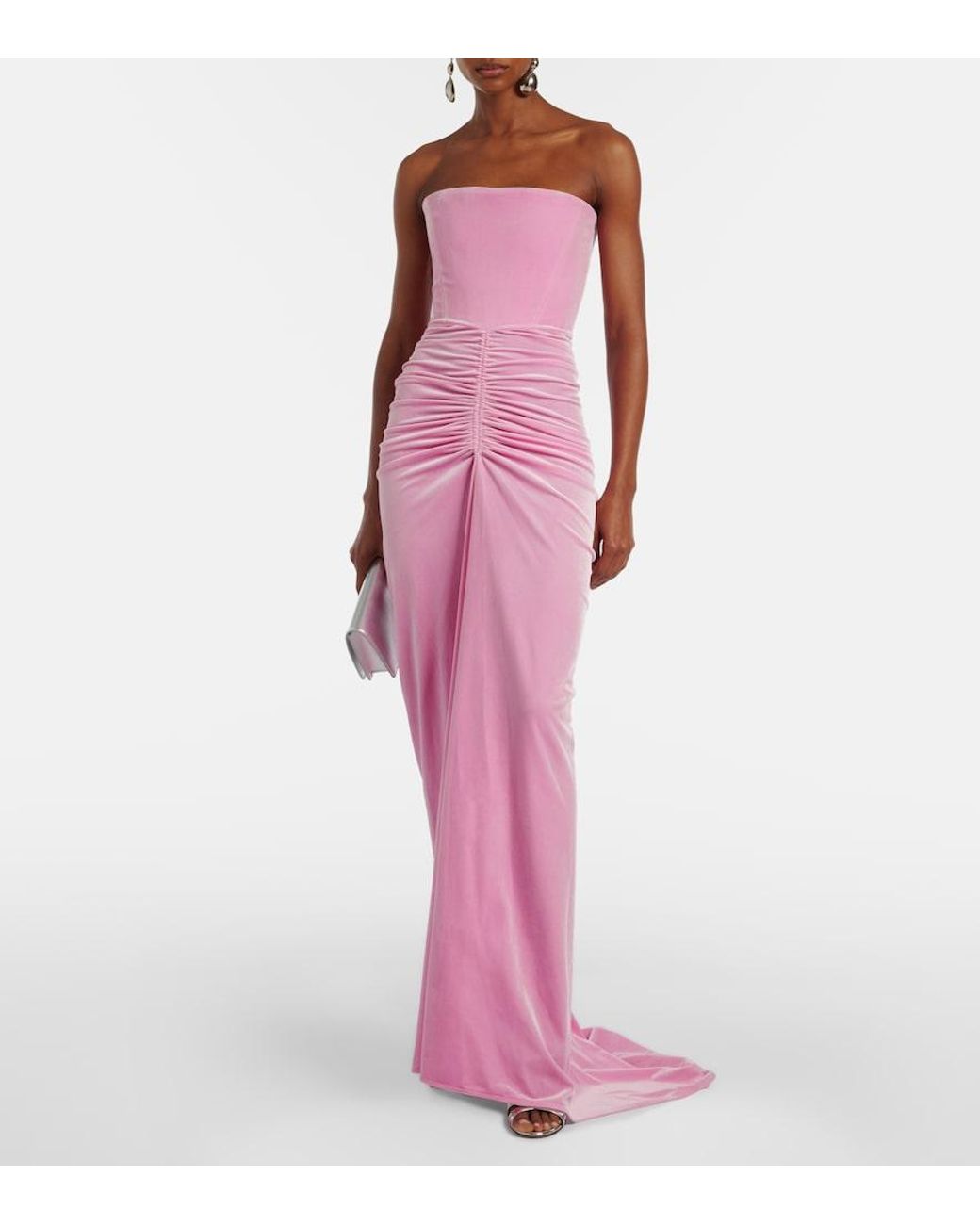 Alex Perry Pink Ruched Velvet Bustier Gown