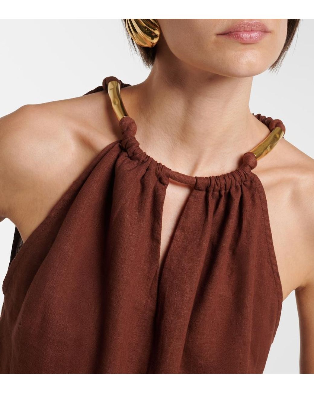 ViX Brown Janet Linen-Blend Top