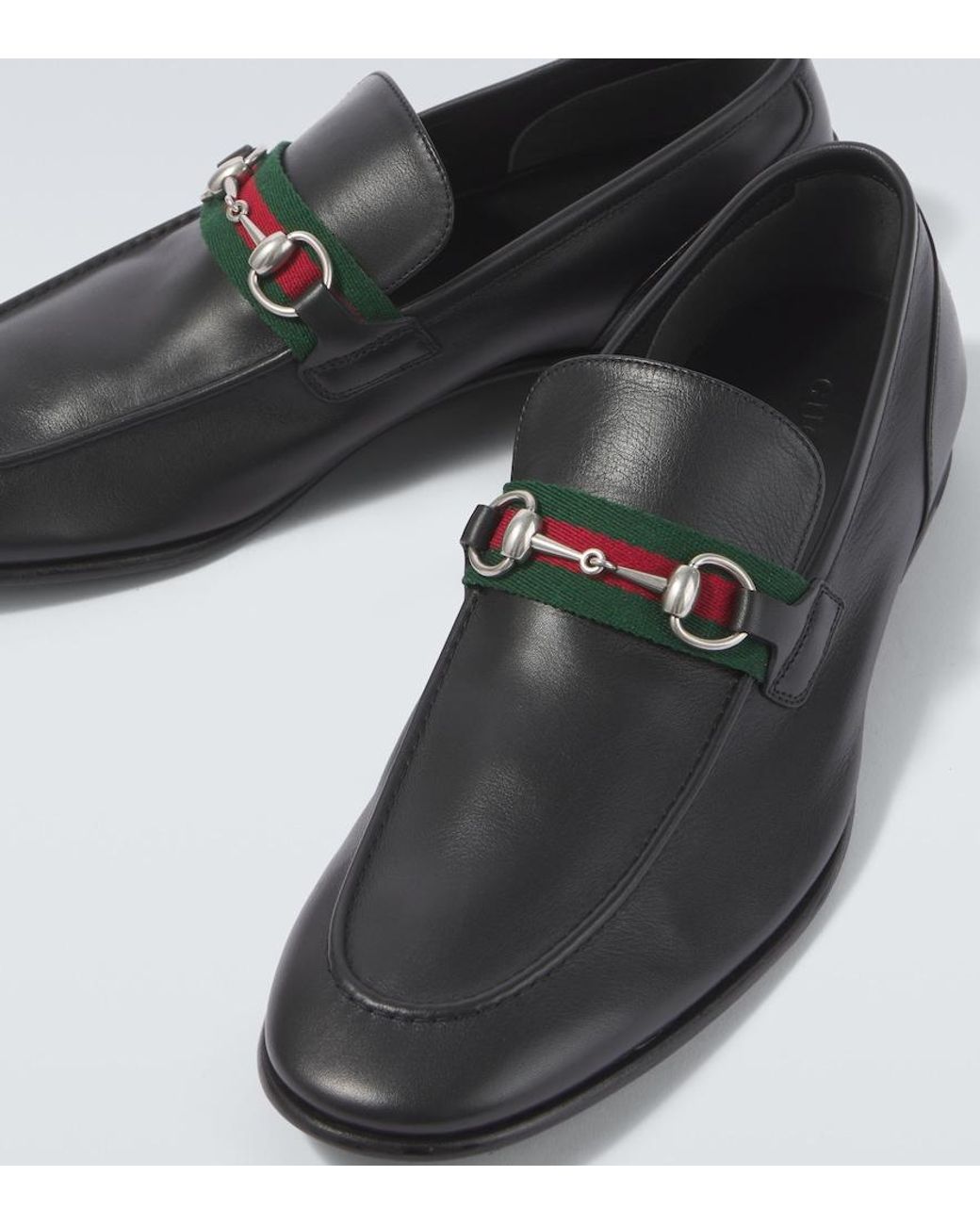 Gucci Black Como Horsebit Leather Loafers for men