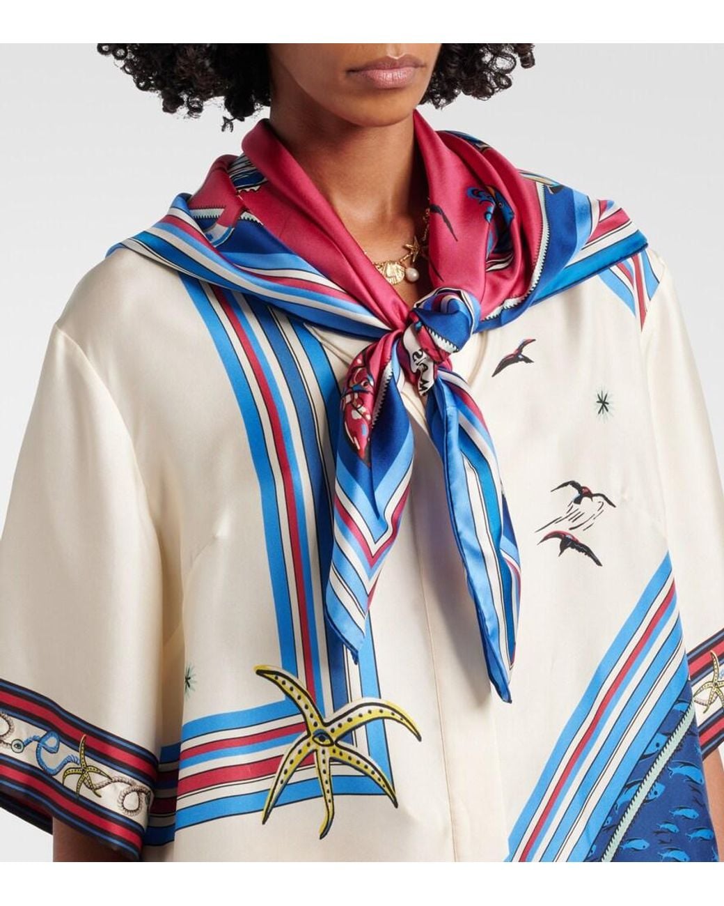 ALÉMAIS Red Printed Silk Twill Scarf
