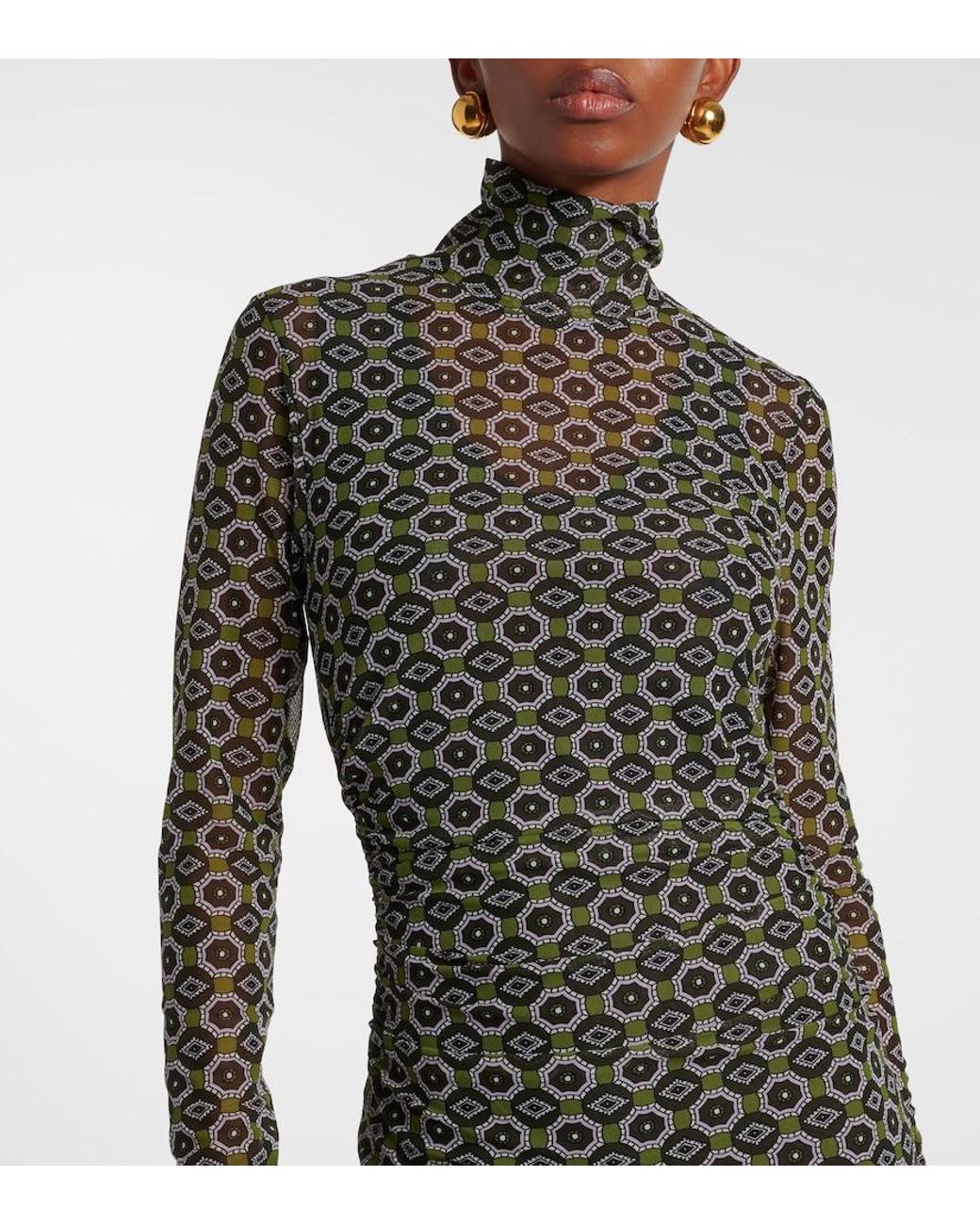 Dries Van Noten Green Printed Midi Dress