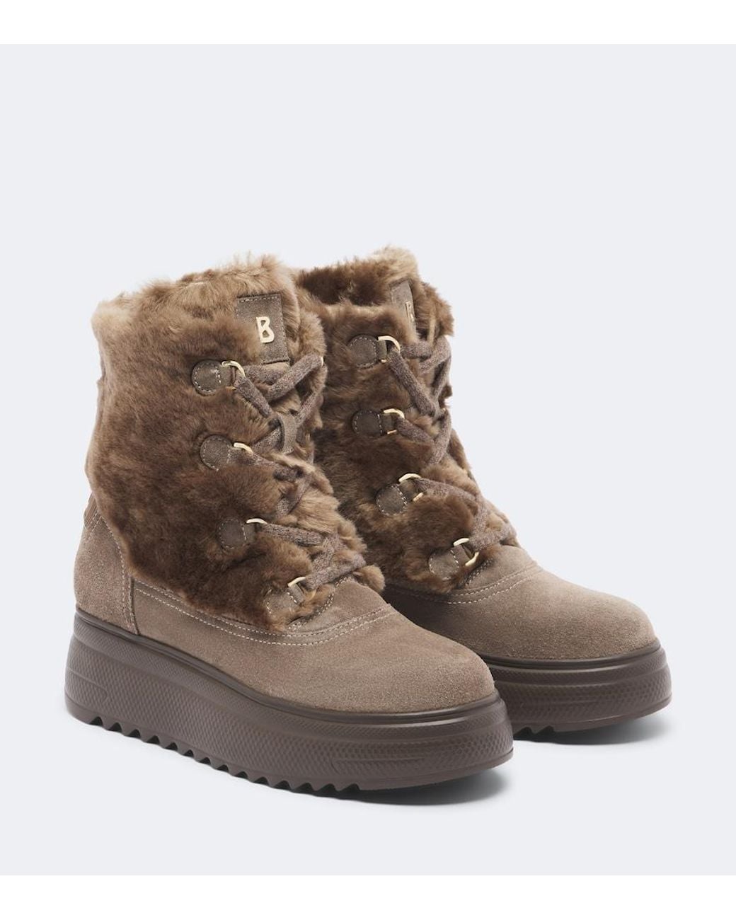 Bogner Brown Stockholm Suede And Shearling Lace-Up Boots