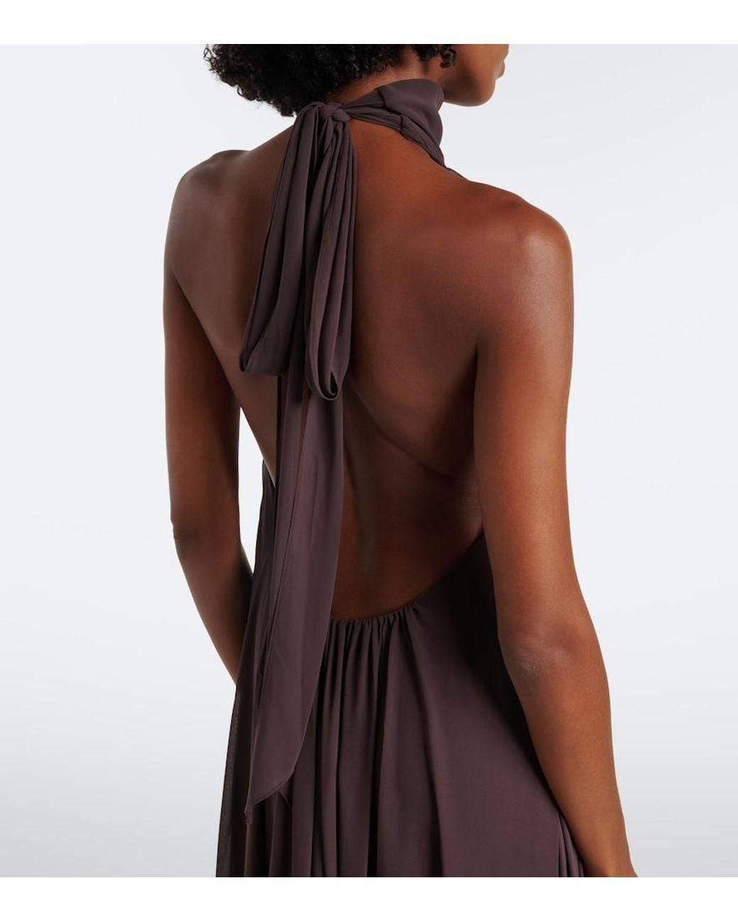 De La Vali Purple Adela Halterneck Chiffon Maxi Dress