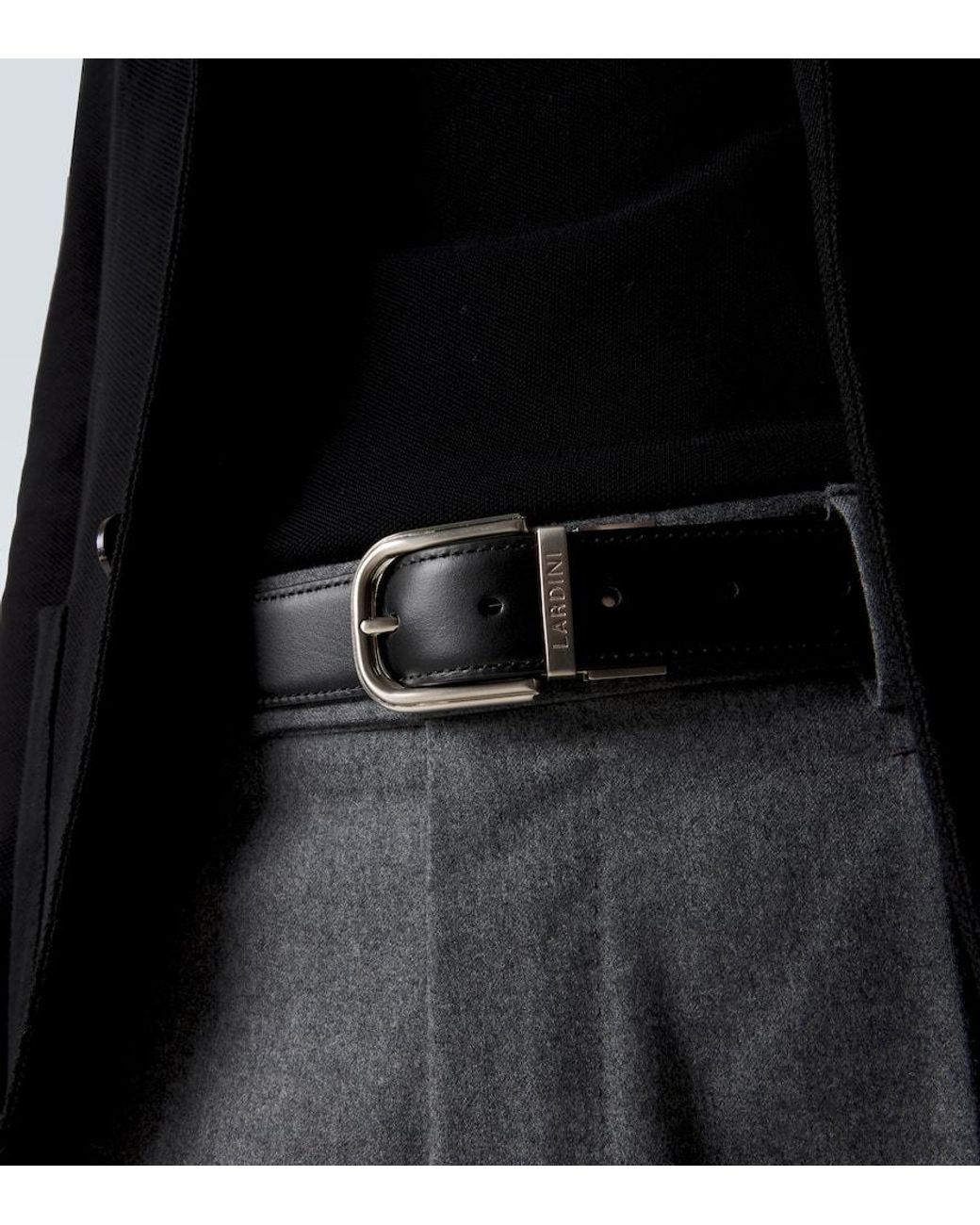 Lardini Black Logo Leather Belt for men