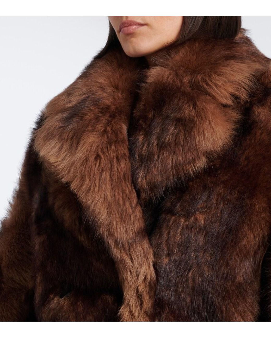 Yves Salomon Brown Double-Breasted Shearling Jacket