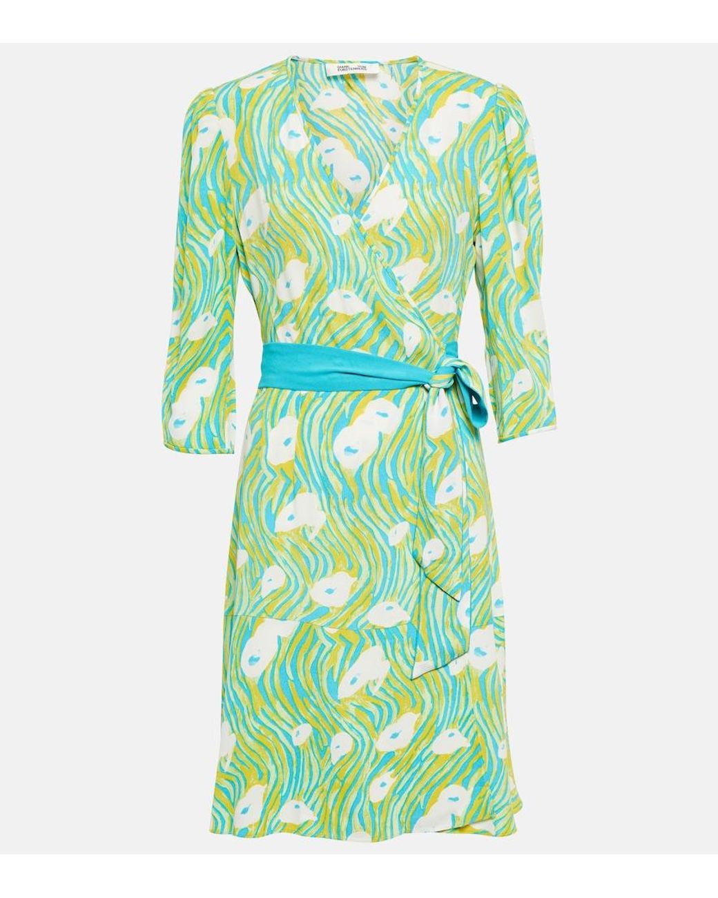 Diane von Furstenberg Green Belted Printed Minidress