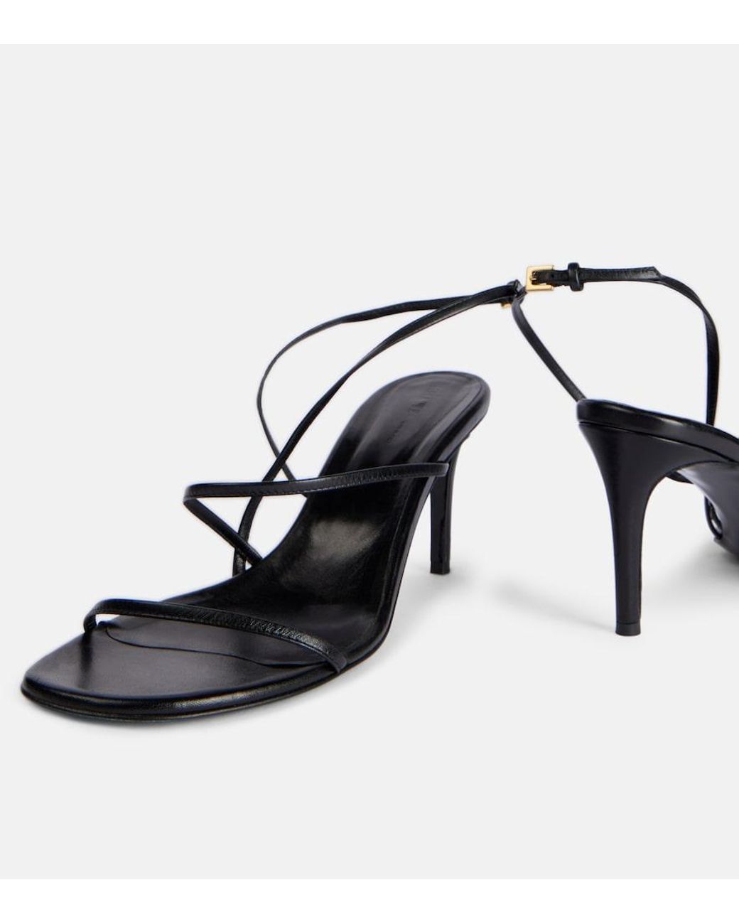 Khaite Black Loop 75 Leather Sandals