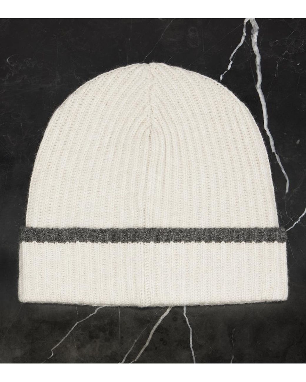 Brunello Cucinelli Natural Contrast Cashmere Beanie